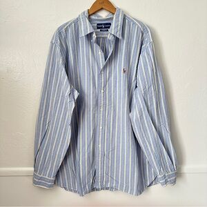 Ralph Lauren Stripe Vintage Button Down Classic Blue Yellow White Top XXL